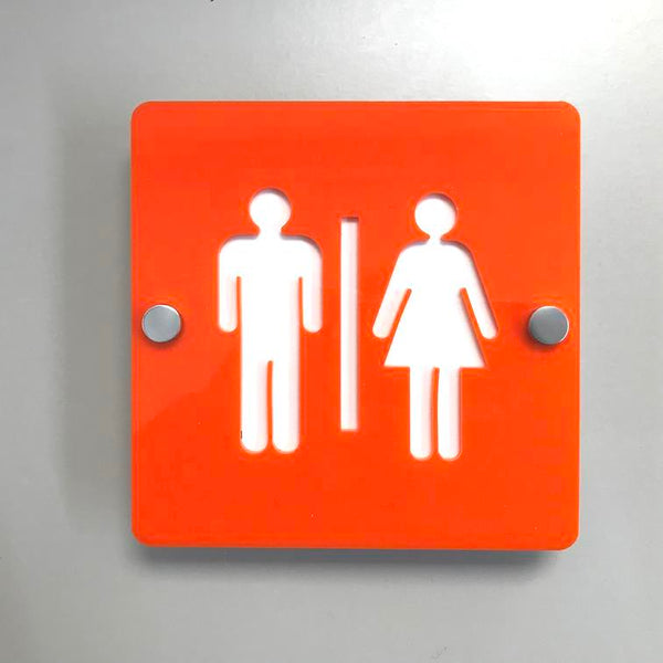 Square Male & Female Toilet Sign - Orange & White Gloss Finish