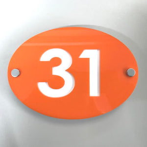 Oval House Number Sign - Orange & White Gloss Finish