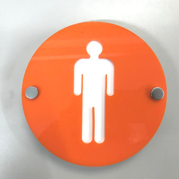 Round Male Toilet Sign - Orange & White Gloss Finish