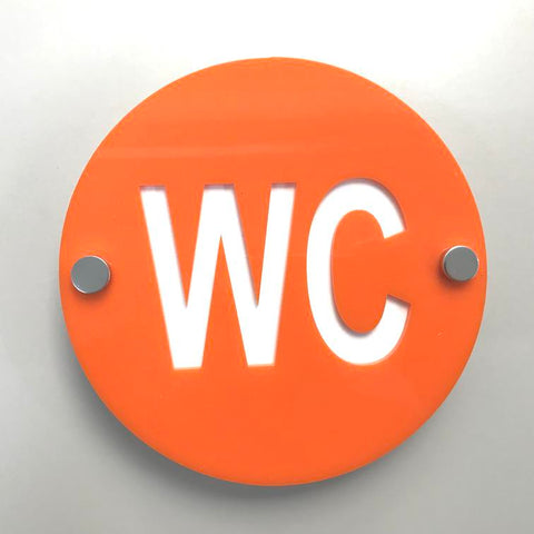 Round WC Toilet Sign - Orange & White Gloss Finish
