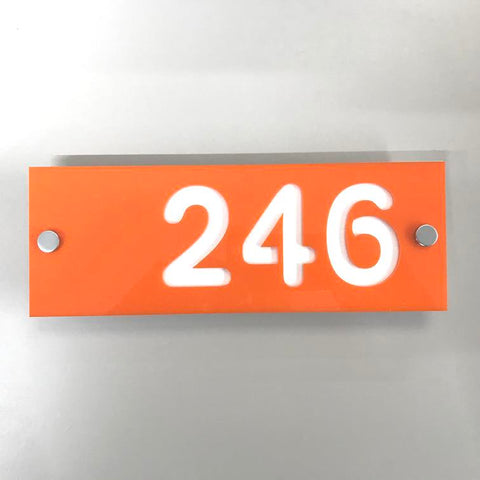 Rectangular Number House Sign - Orange & White Matt Finish