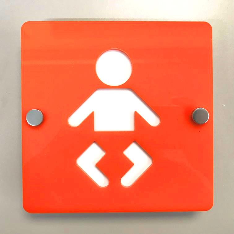 Square Baby Changing Toilet Sign - Orange & White Gloss Finish