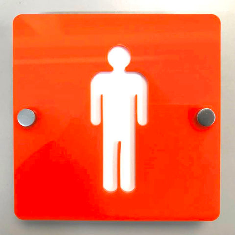 Square Male Toilet Sign - Orange & White Finish