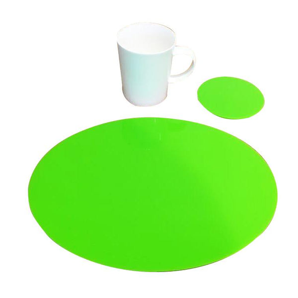 Oval Placemat and Coaster Set - Lime Green