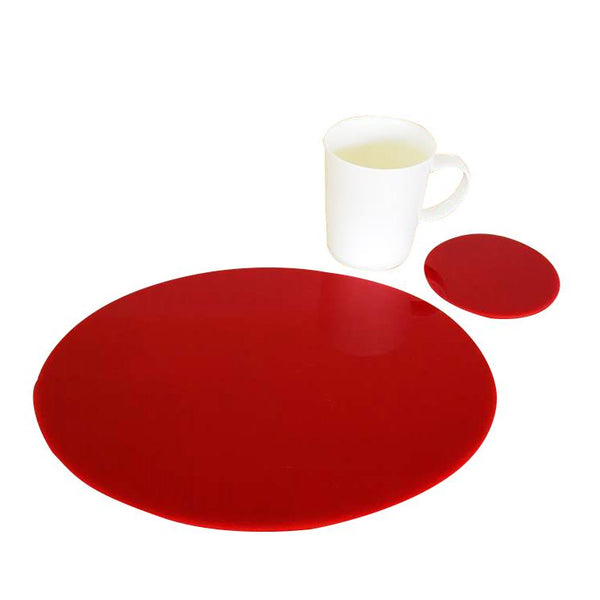 Oval Placemat and Coaster Set - Red
