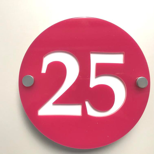 Round Number House Sign - Pink & White Gloss Finish