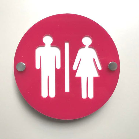Round Male & Female Toilet Sign - Pink & White Gloss Finish