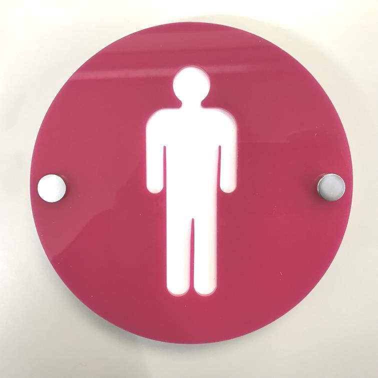 Round Male Toilet Sign - Pink & White Gloss Finish