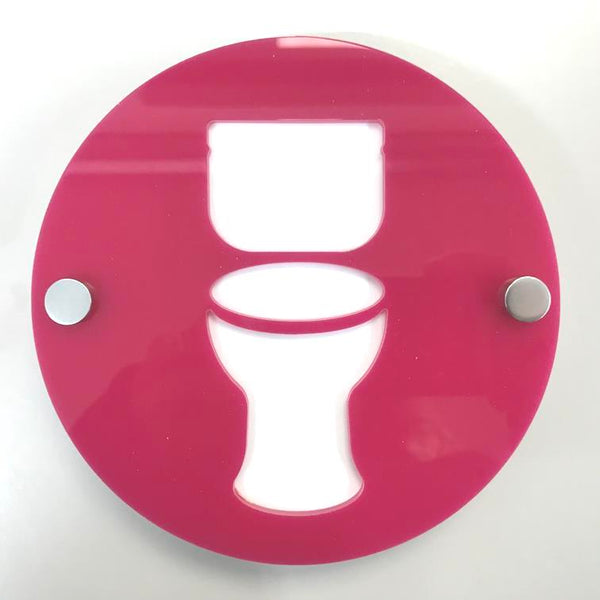 Round Toilet Sign - Pink & White Gloss Finish