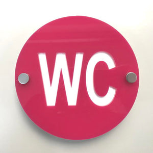 Round WC Toilet Sign - Pink & White Gloss Finish