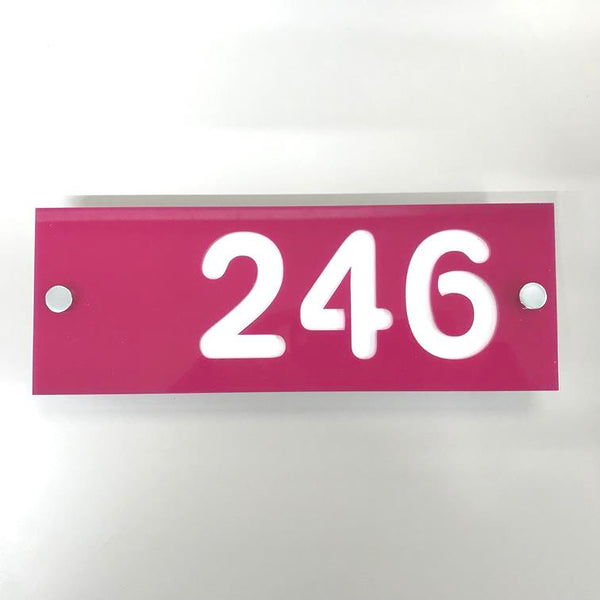 Rectangular Number House Sign - Pink & White Matt Finish