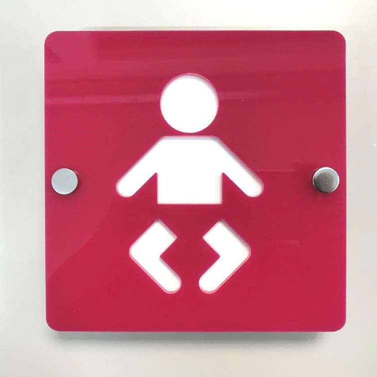 Square Baby Changing Toilet Sign - Pink & White Gloss Finish