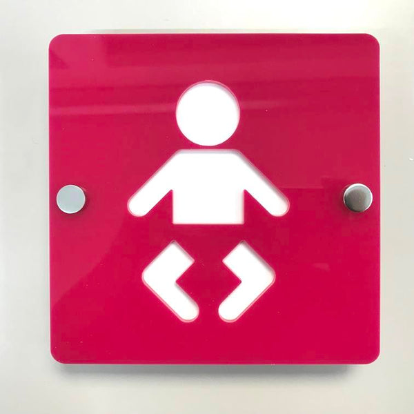 Square Baby Changing Toilet Sign - Pink & White Gloss Finish