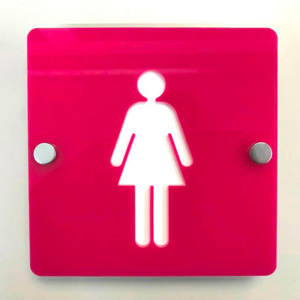 Square Female Toilet Sign - Pink & White Gloss Finish