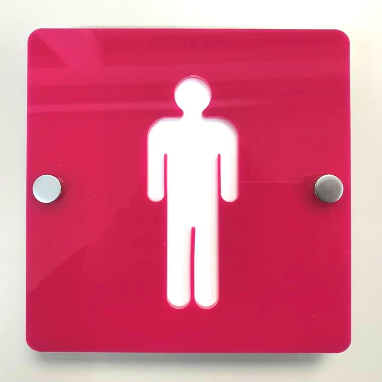 Square Male Toilet Sign - Pink & White Finish