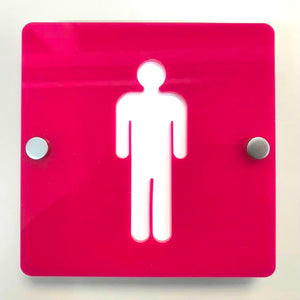 Square Male Toilet Sign - Pink & White Finish