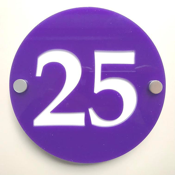 Round Number House Sign - Purple & White Gloss Finish
