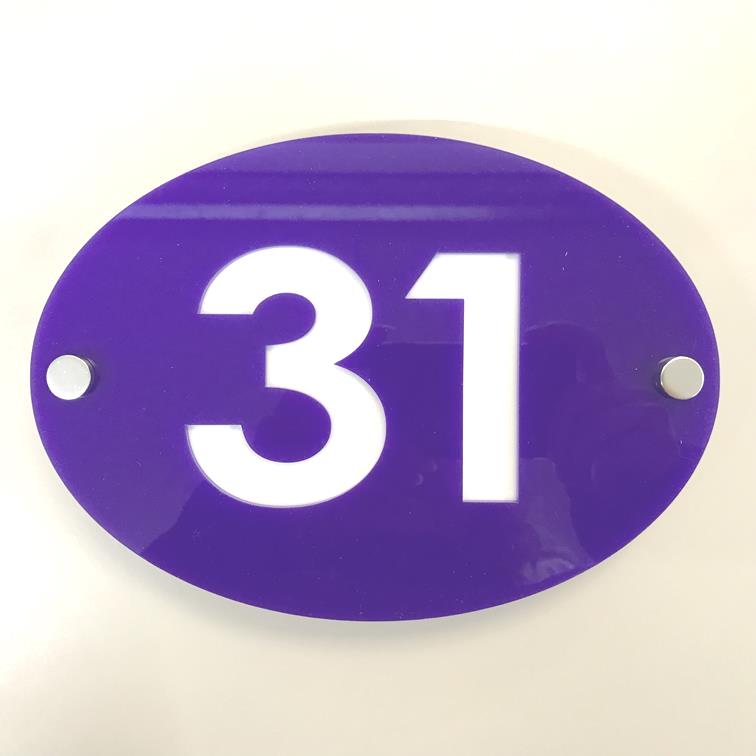 Oval House Number Sign - Purple & White Gloss Finish
