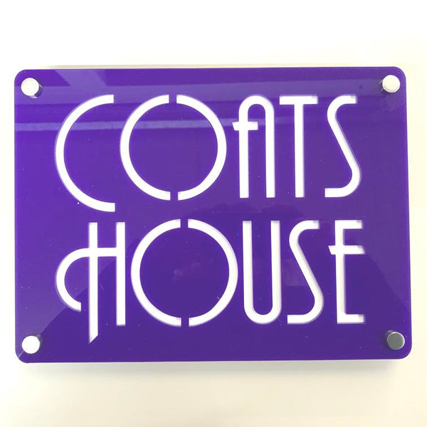 Large Rectangular House Name Sign - Purple & White Gloss Finish