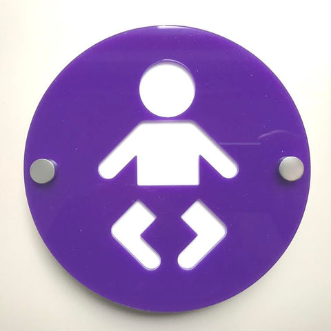 Round Baby Changing Toilet Sign - Purple & White Gloss Finish