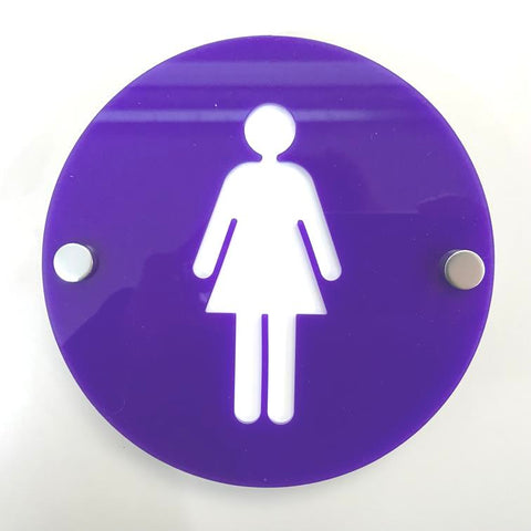 Round Female Toilet Sign - Purple & White Gloss Finish