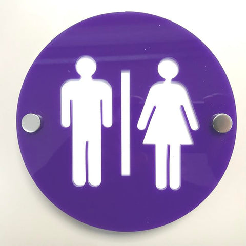 Round Male & Female Toilet Sign - Purple & White Gloss Finish