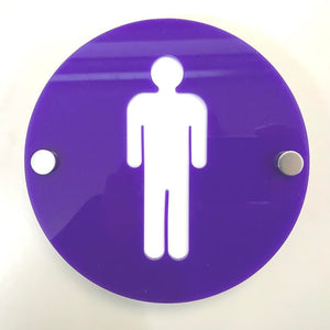 Round Male Toilet Sign - Purple & White Gloss Finish