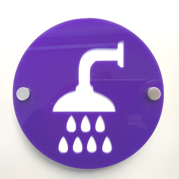 Round Shower Sign - Purple & White Gloss Finish
