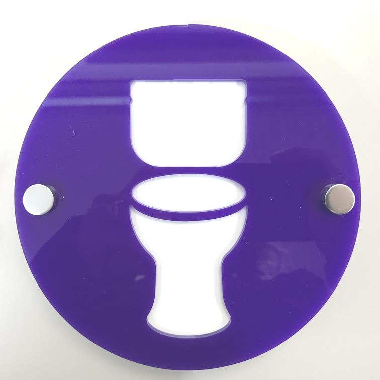 Round Toilet Sign - Purple & White Gloss Finish