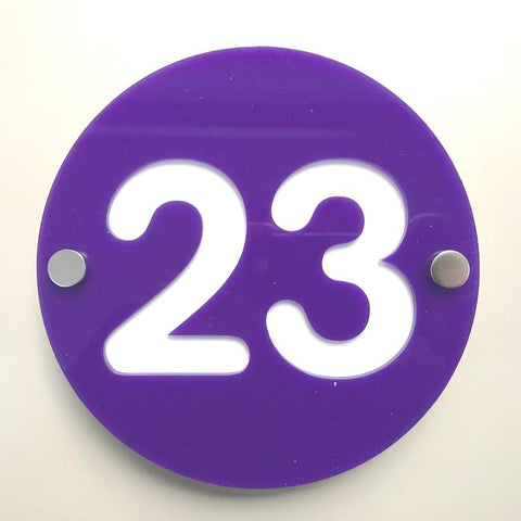 Round Number House Sign - Purple & White Gloss Finish
