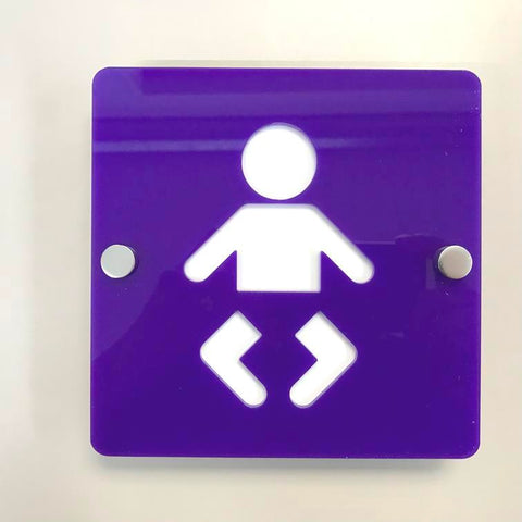 Square Baby Changing Toilet Sign - Purple & White Gloss Finish