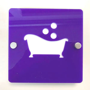 Square Bathroom "Bath & Bubbles" Sign - Purple & White Gloss Finish