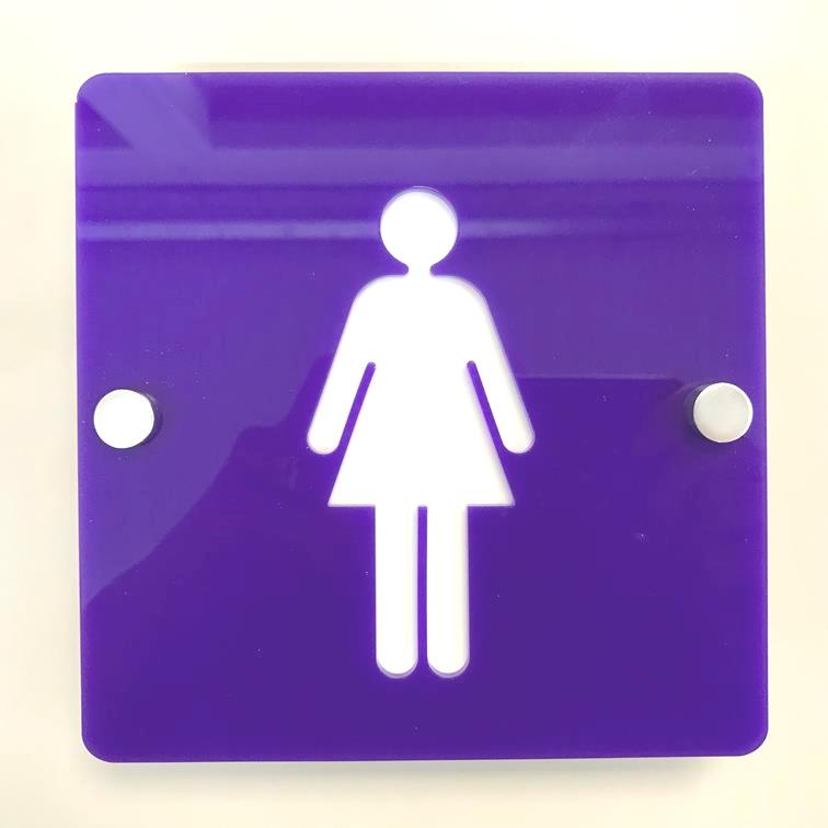 Square Female Toilet Sign - Purple & White Gloss Finish