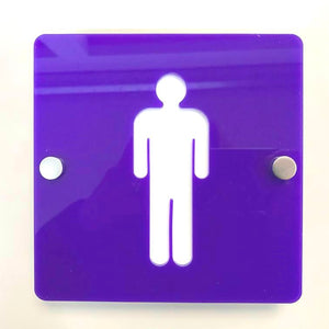 Square Male Toilet Sign - Purple & White Finish