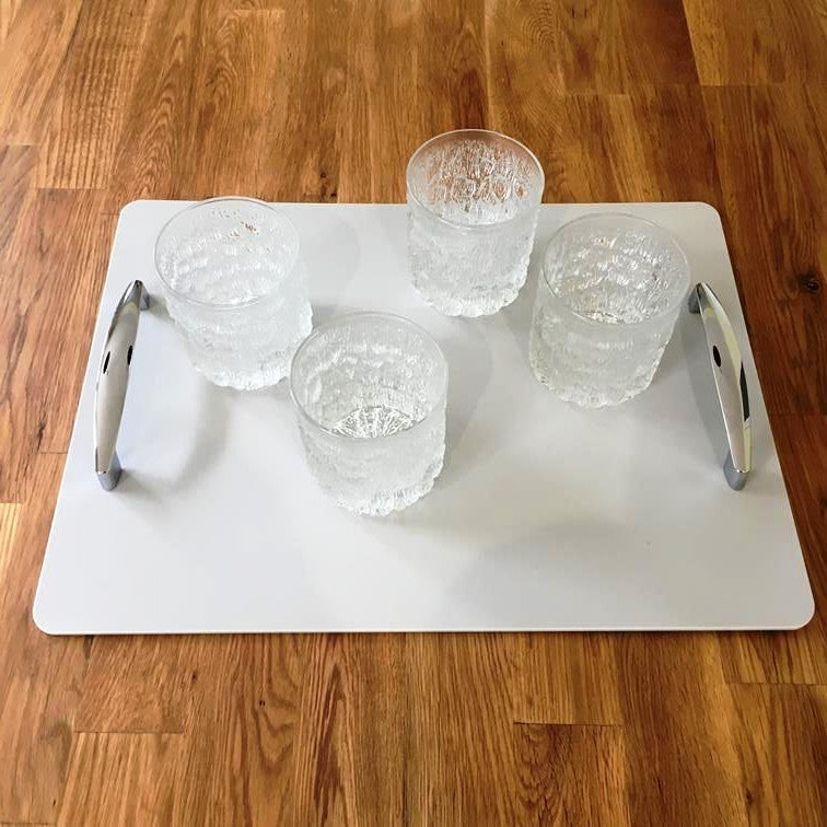 Rectangular Serving Tray with Handle - Light Grey