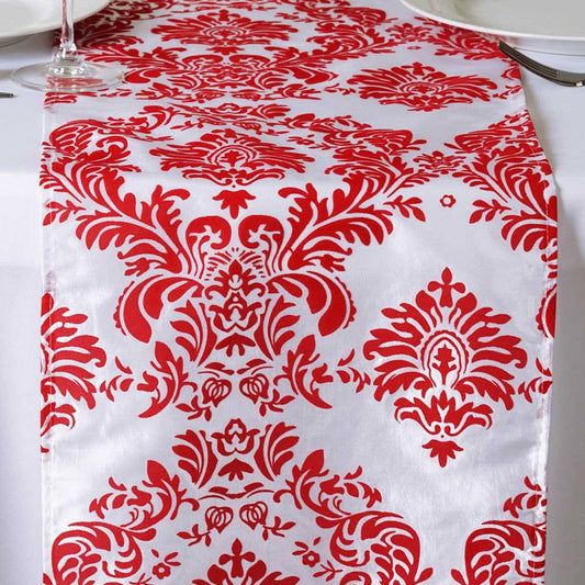 White & Red Damask Table Runner