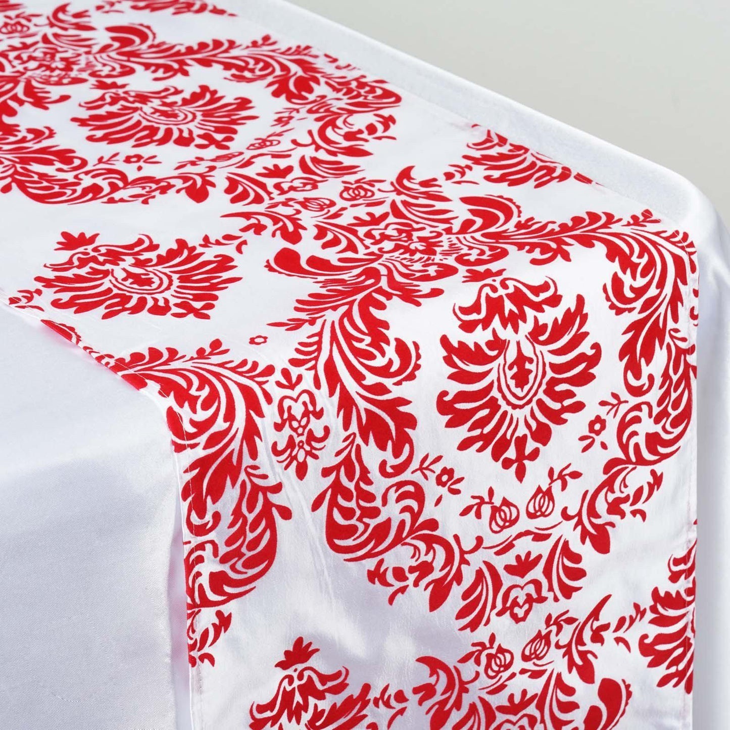 White & Red Damask Table Runner