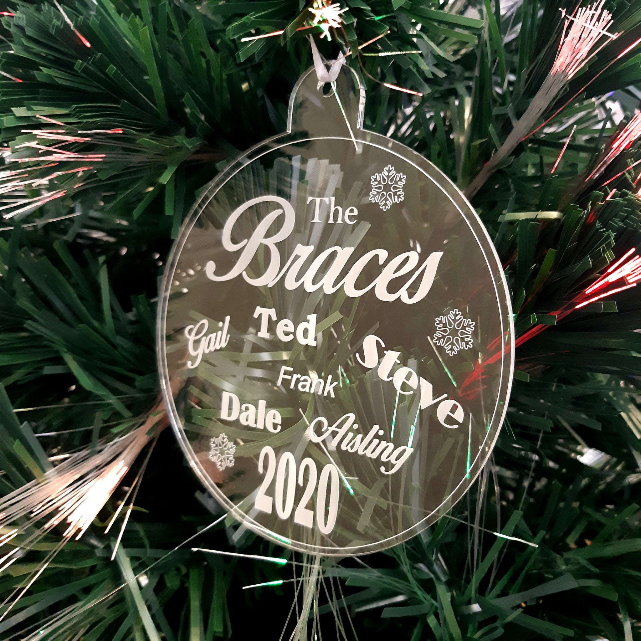 Bauble "Family Names" Engraved Christmas Tree Decorations, Clear