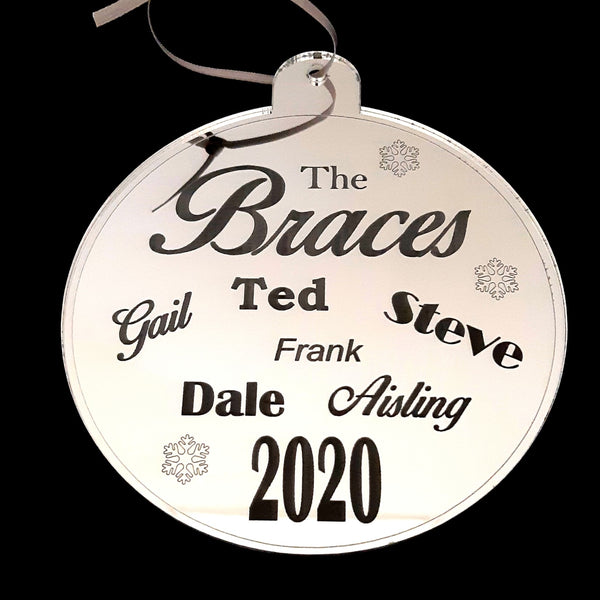 Bauble "Family Names" Engraved Christmas Tree Decorations Mirrored