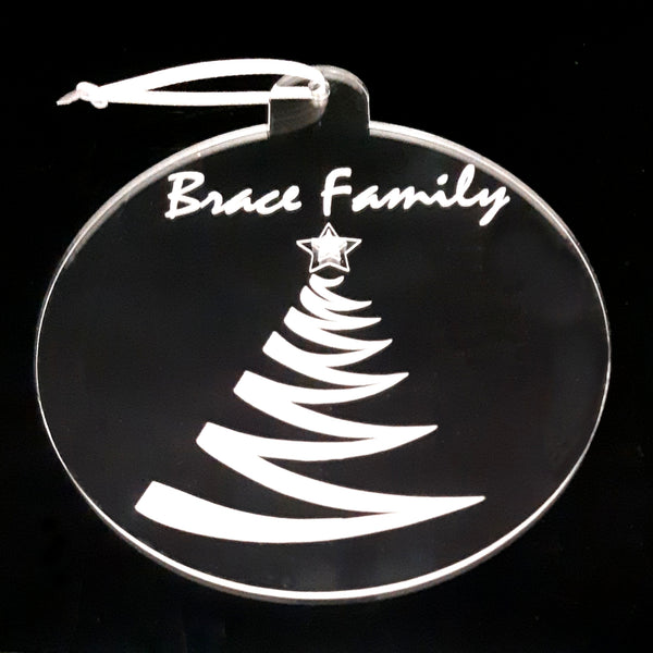 Bauble "Family Name" Engraved Christmas Tree Decorations, Clear