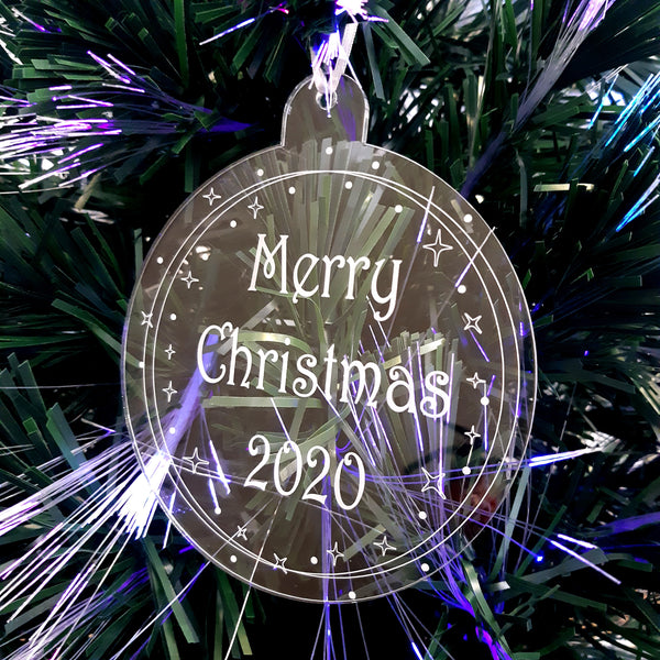 Bauble "Merry Christmas & Year" Engraved Christmas Tree Decorations, Clear