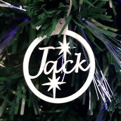 Round Personalised Name & Stars Christmas Tree Decorations Matt Pastel Colours