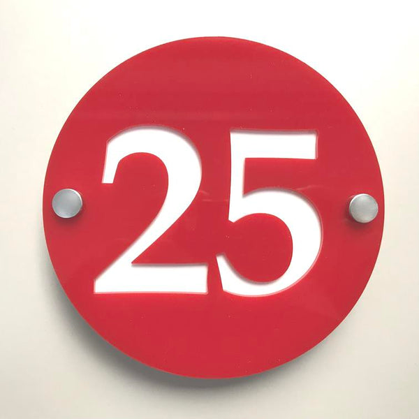 Round Number House Sign - Red & White Gloss Finish