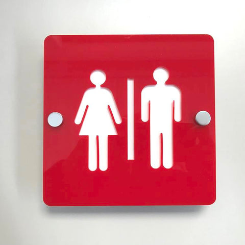 Square Male & Female Toilet Sign - Red & White Gloss Finish