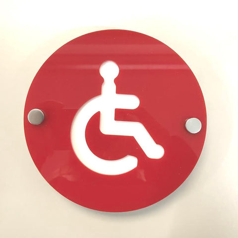 Round Disabled Toilet Sign - Red & White Gloss Finish