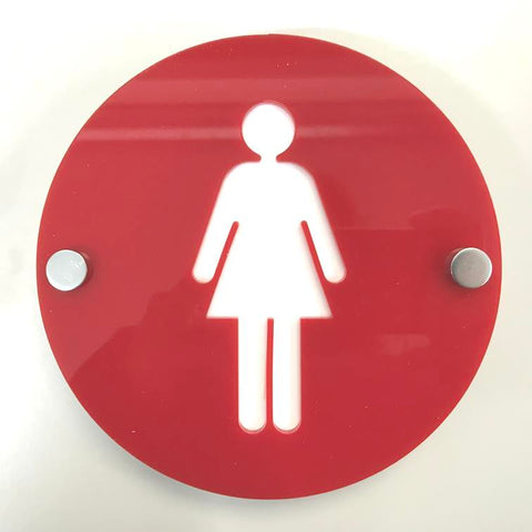 Round Female Toilet Sign - Red & White Gloss Finish