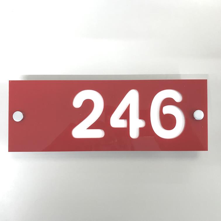 Rectangular Number House Sign - Red & White Matt Finish