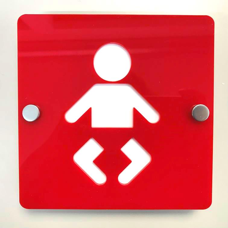 Square Baby Changing Toilet Sign - Red & White Gloss Finish