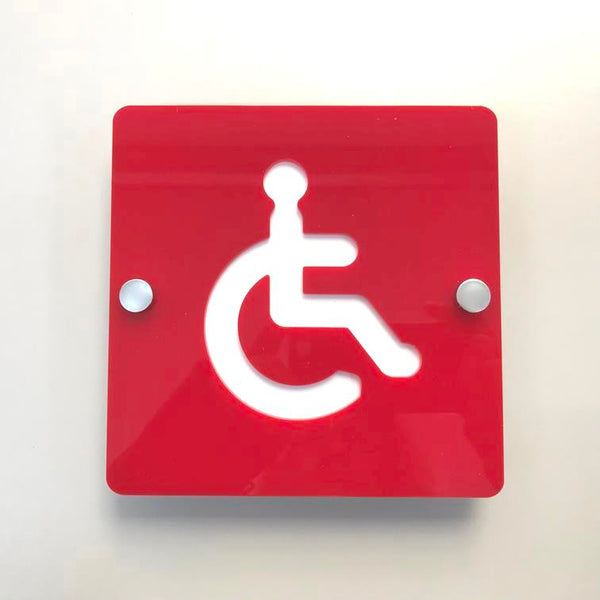 Square Disabled Toilet Sign - Red & White Gloss Finish
