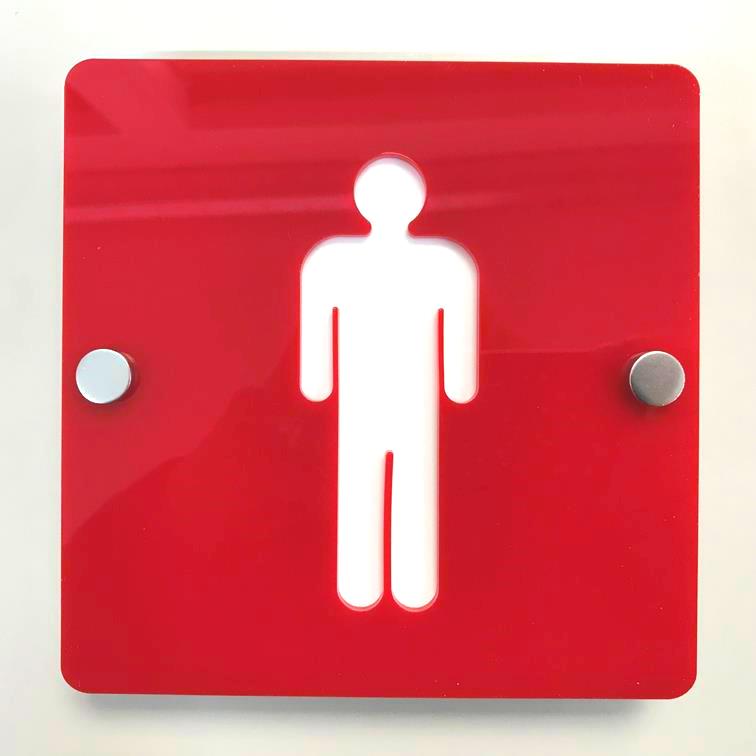 Square Male Toilet Sign - Red & White Finish